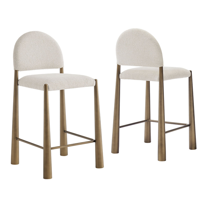Hayley Upholstered Fabric Counter Stools Set of 2 in Brass Cream