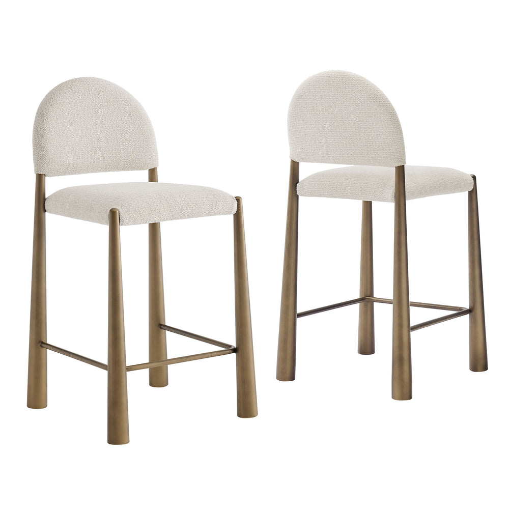 Hayley Upholstered Fabric Counter Stools Set of 2 in Brass Cream
