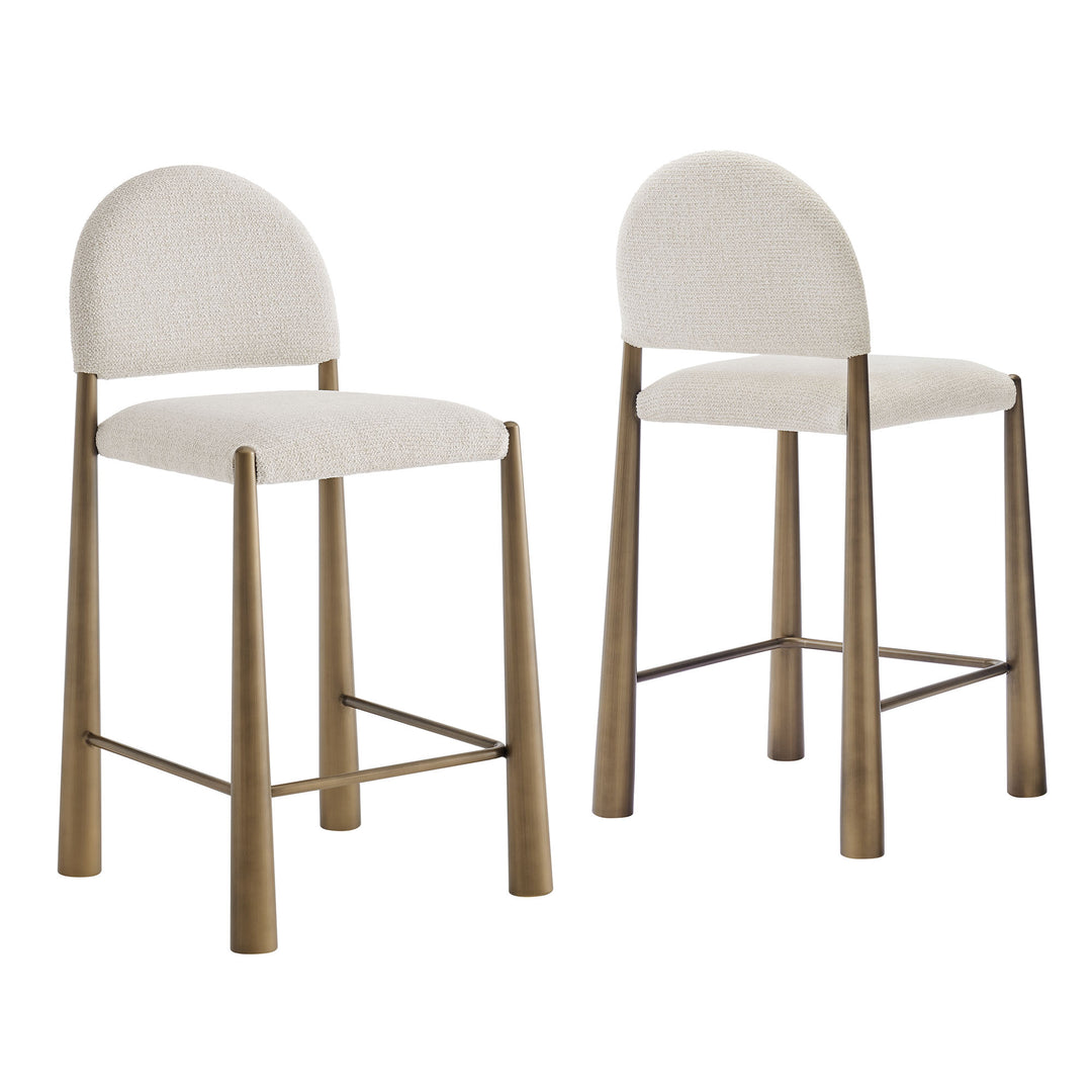 Hayley Upholstered Fabric Counter Stools Set of 2 in Brass Cream