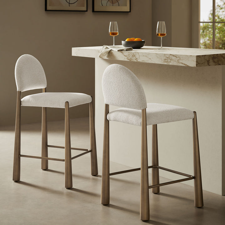 Hayley Upholstered Fabric Counter Stools Set of 2 in Brass Cream