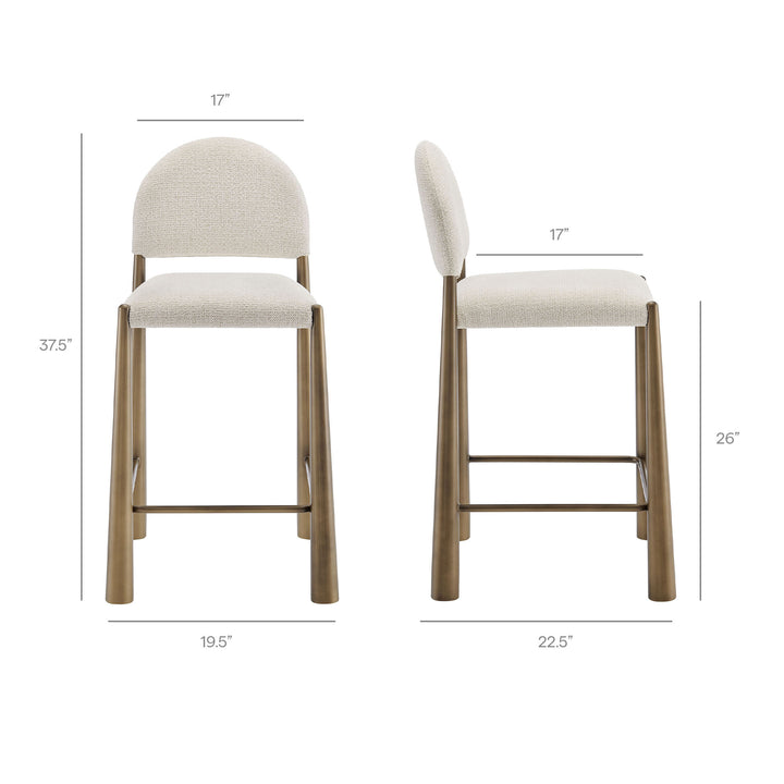 Hayley Upholstered Fabric Counter Stools Set of 2 in Brass Cream