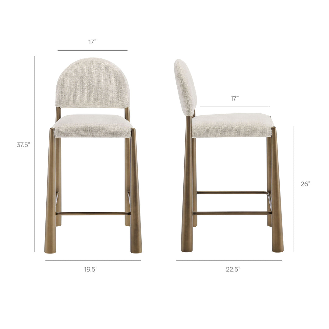 Hayley Upholstered Fabric Counter Stools Set of 2 in Brass Cream