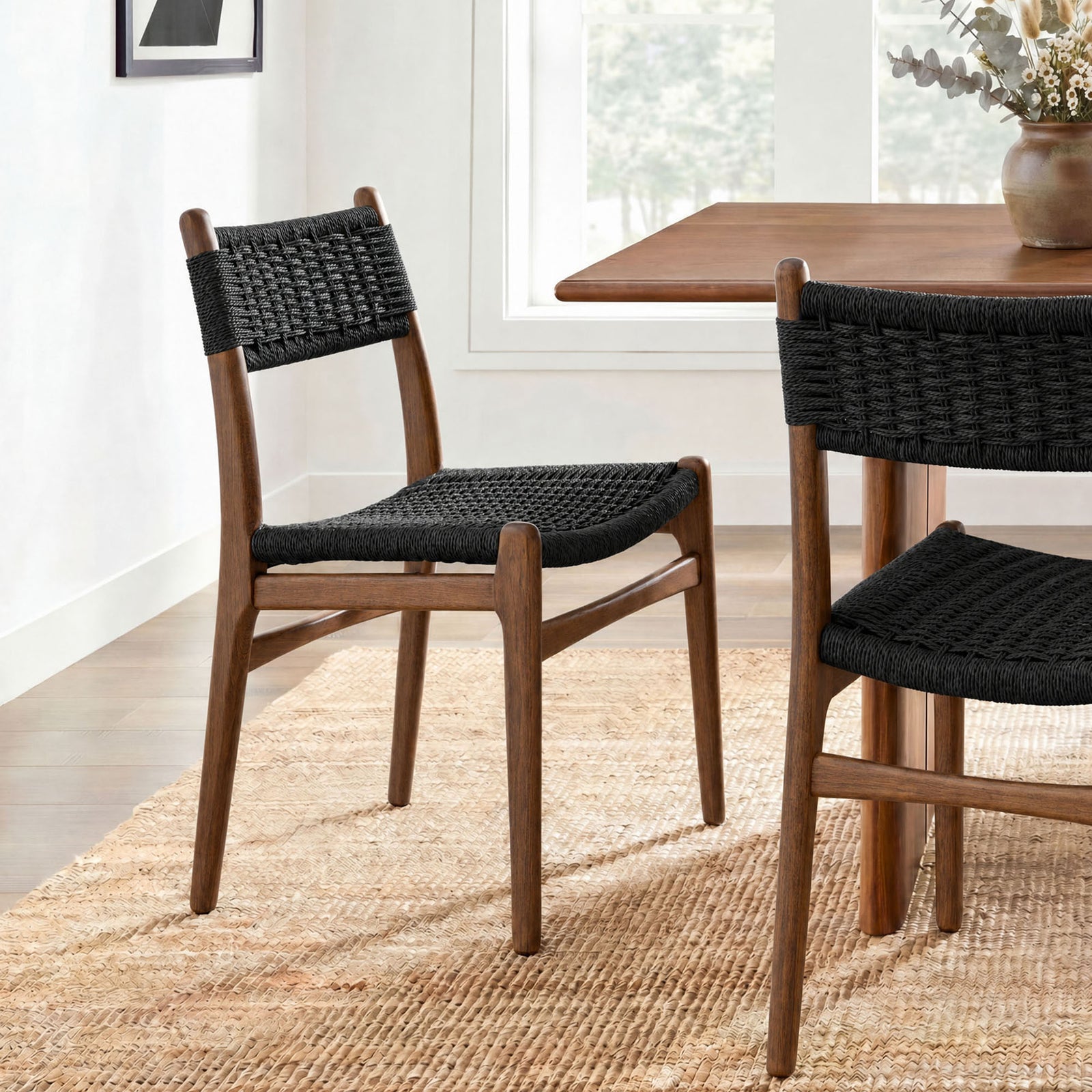 Wynn Rope and Wood Dining Side Chair in Walnut Black