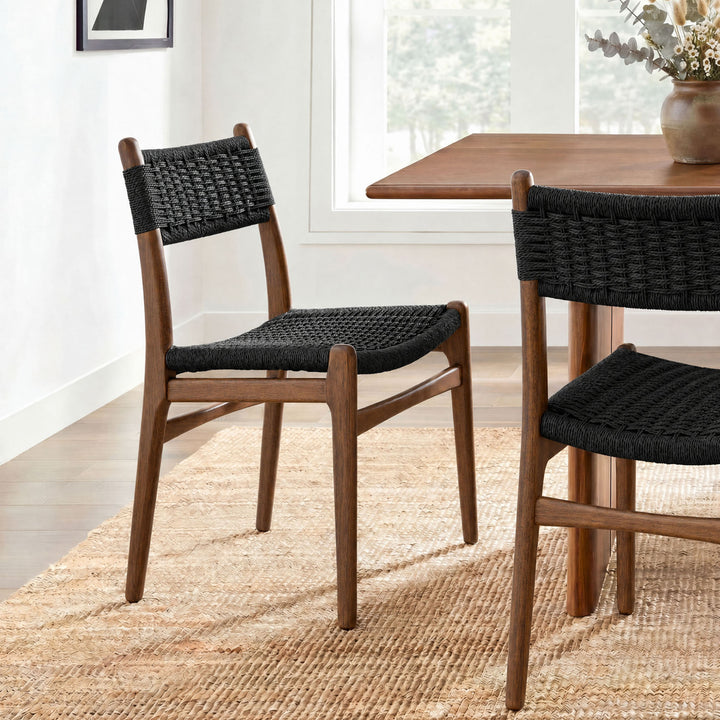 Wynn Rope and Wood Dining Side Chair in Walnut Black