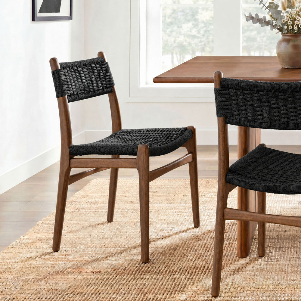Wynn Rope and Wood Dining Side Chair in Walnut Black