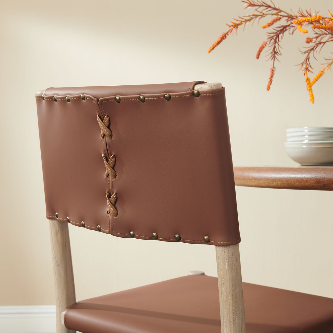 Dover Wood Vegan Leather Dining Side Chair in Natural