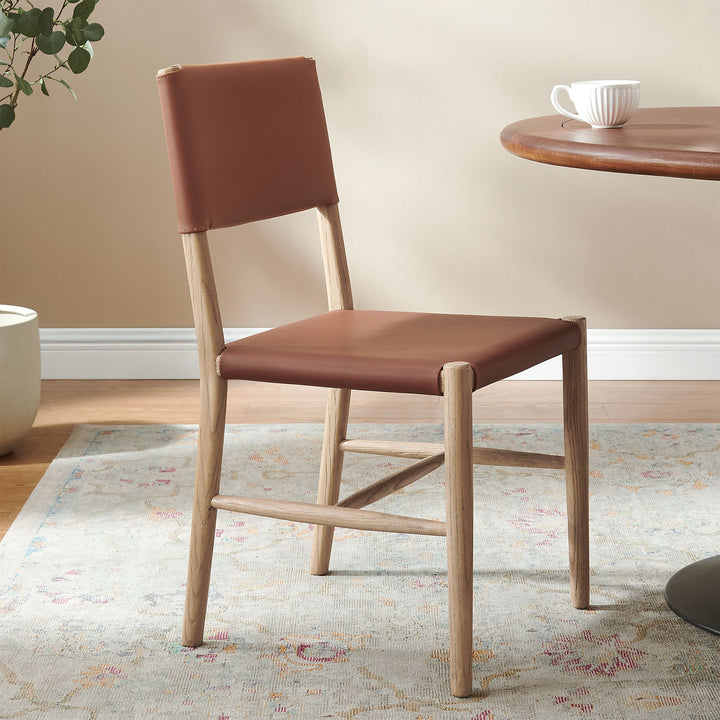 Dover Wood Vegan Leather Dining Side Chair in Natural