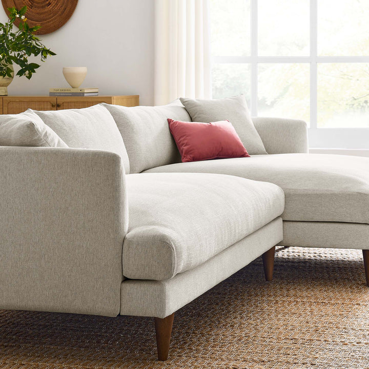 Zoya Right-Facing Down Filled Overstuffed Sectional Sofa in Heathered Weave Ivory