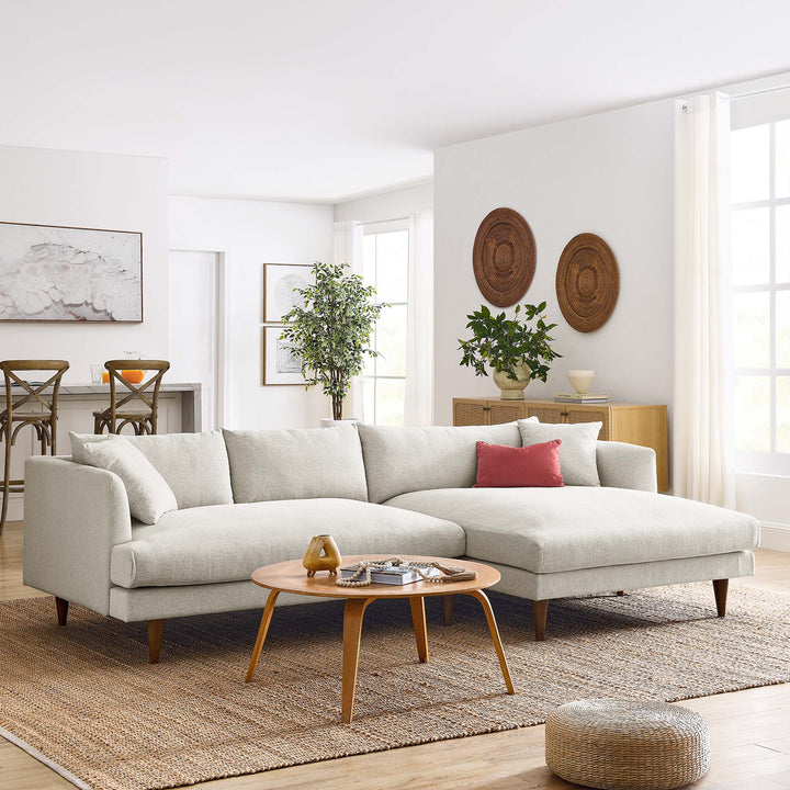 Zoya Right-Facing Down Filled Overstuffed Sectional Sofa in Heathered Weave Ivory