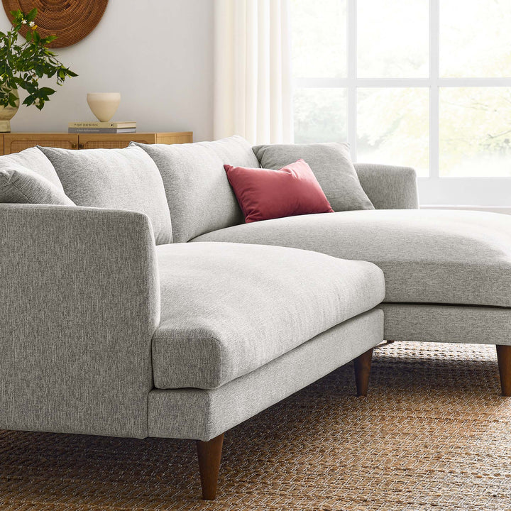 Zoya Right-Facing Down Filled Overstuffed Sectional Sofa in Heathered Weave Light Gray