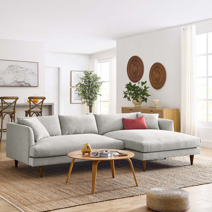 Zoya Right-Facing Down Filled Overstuffed Sectional Sofa in Heathered Weave Light Gray