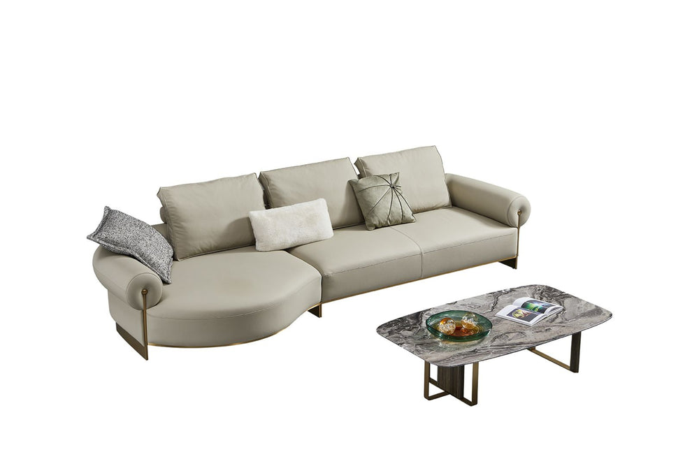 EK-LY1002 Olive Gray Top Grain Genuine Leather Sectiona Sofa Set - Right Sitting