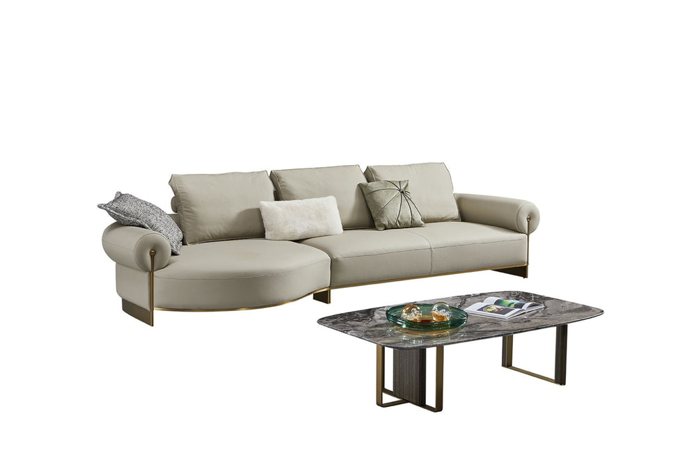EK-LY1002 Olive Gray Top Grain Genuine Leather Sectiona Sofa Set - Right Sitting