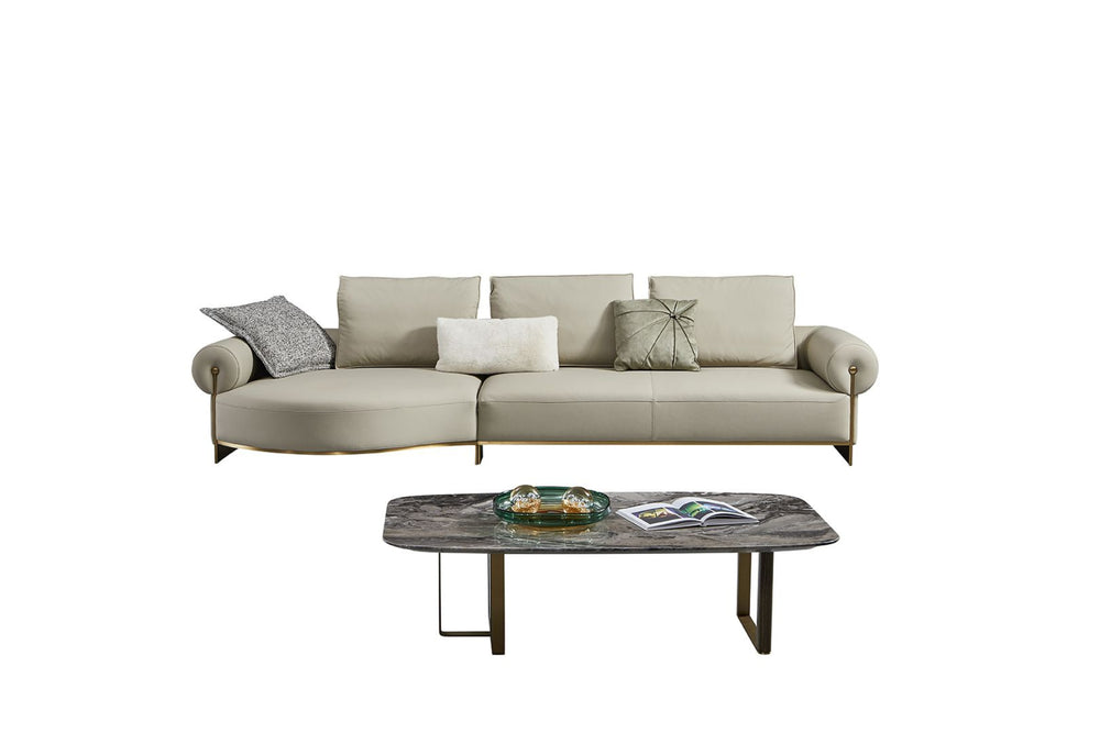 EK-LY1002 Olive Gray Top Grain Genuine Leather Sectiona Sofa Set - Right Sitting