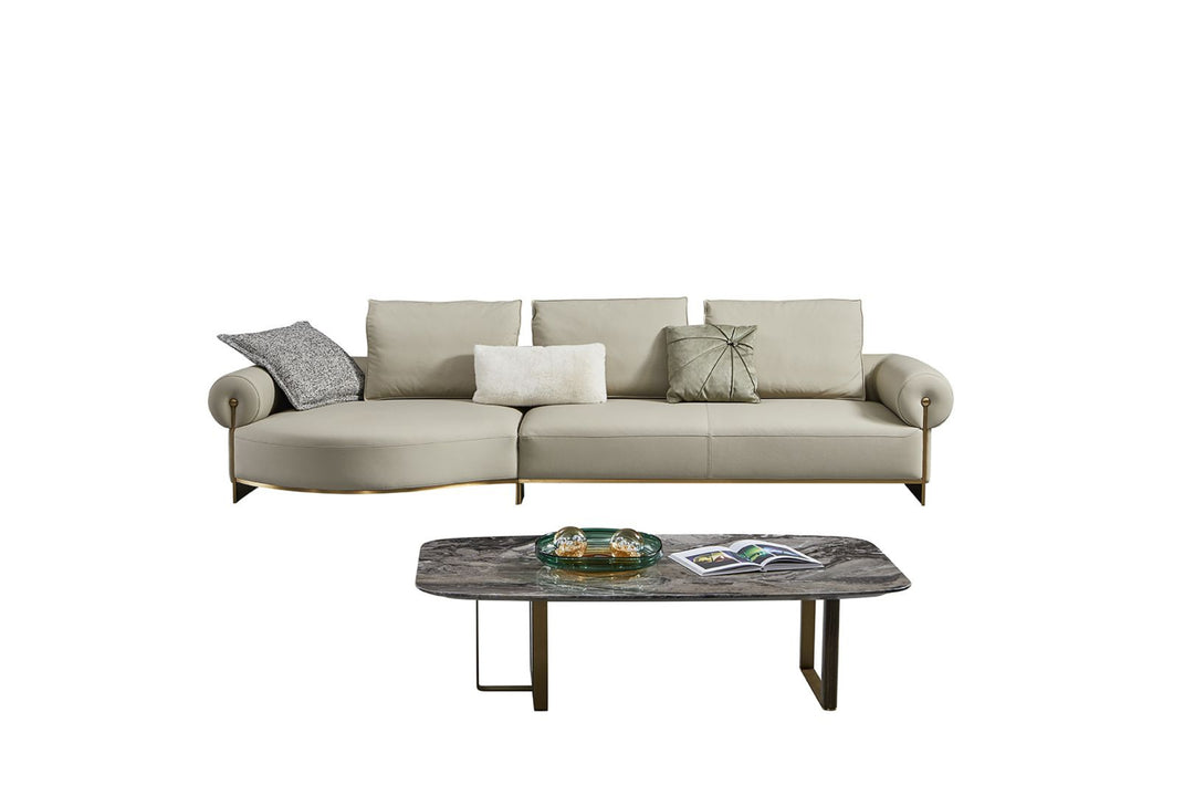 EK-LY1002 Olive Gray Top Grain Genuine Leather Sectiona Sofa Set - Right Sitting