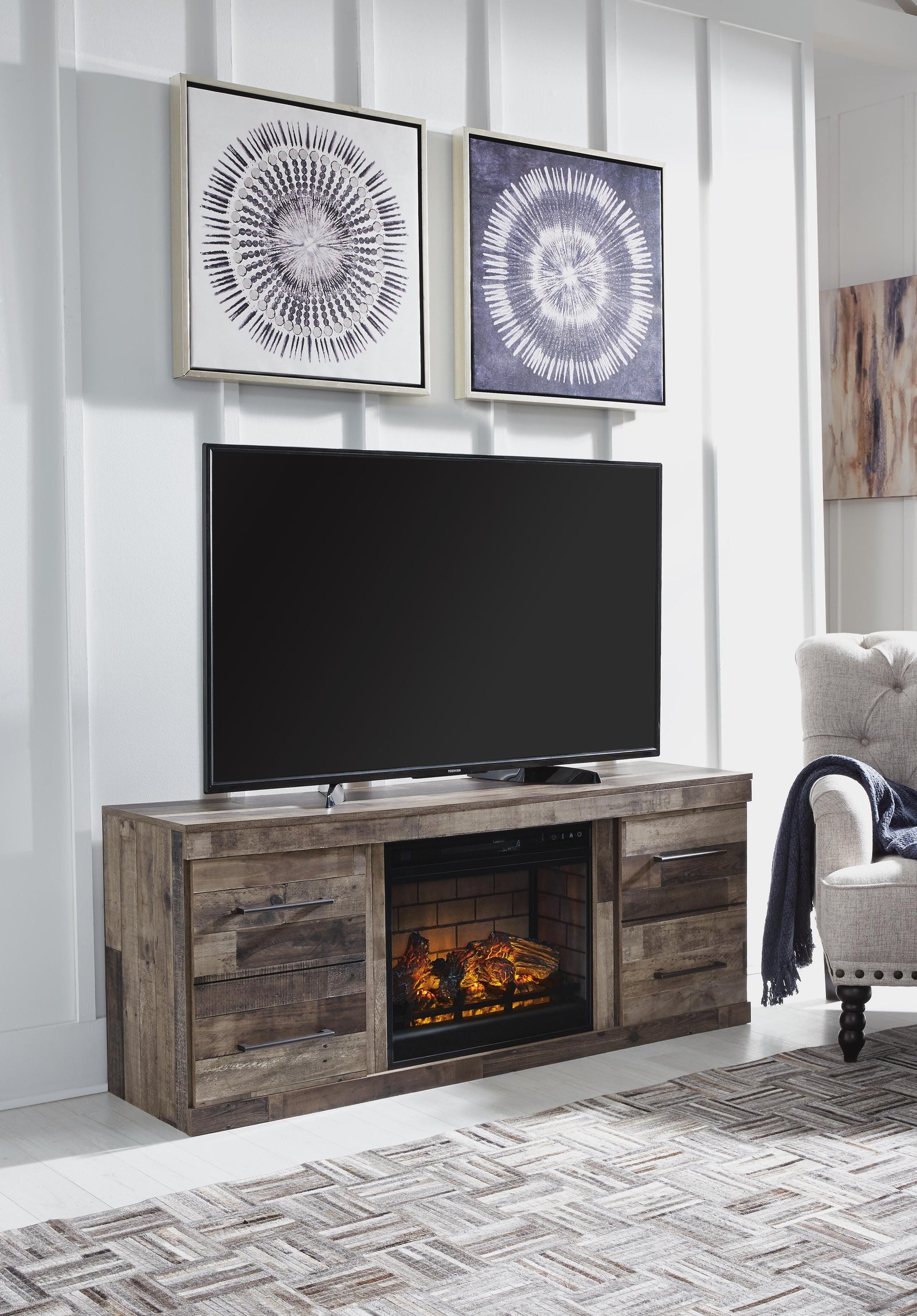 Derekson TV Stand with Electric Fireplace - Dark Gray (1)