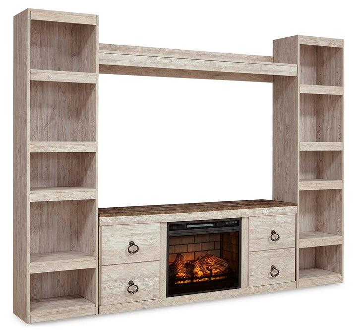 Willowton 4-Piece Entertainment Center with Electric Fireplace - Whitewash (1)