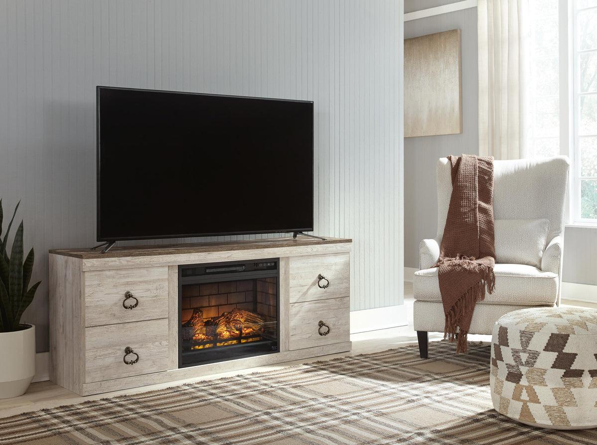 Willowton TV Stand with Electric Fireplace - Whitewash (1)