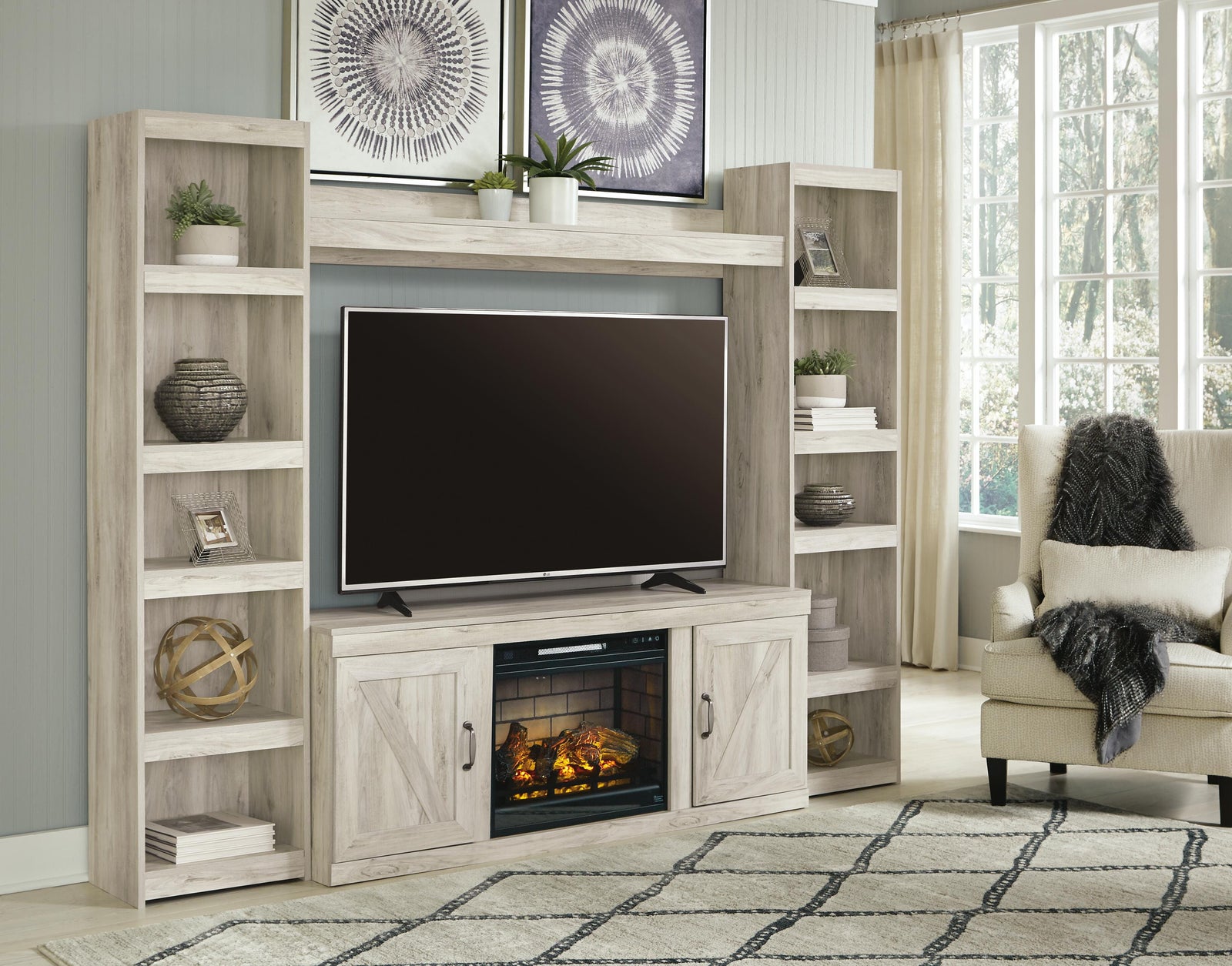 Bellaby 4-Piece Entertainment Center with Electric Fireplace - Beige (1)