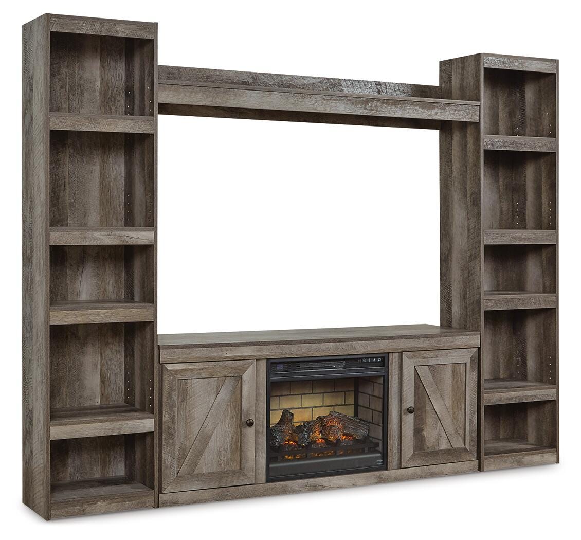 Wynnlow 4-Piece Entertainment Center with Electric Fireplace - Gray (1)