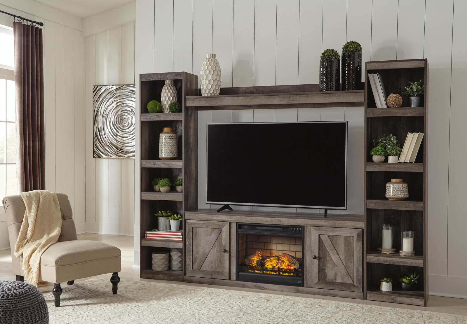 Wynnlow 4-Piece Entertainment Center with Electric Fireplace - Gray (2)