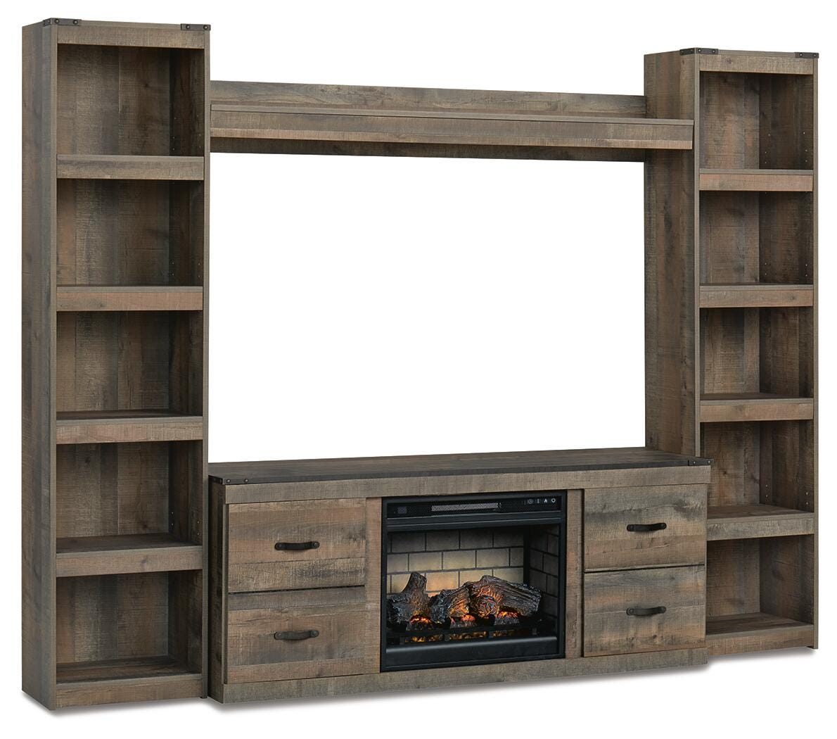 Trinell 4-Piece Entertainment Center with Electric Fireplace - Brown (1)