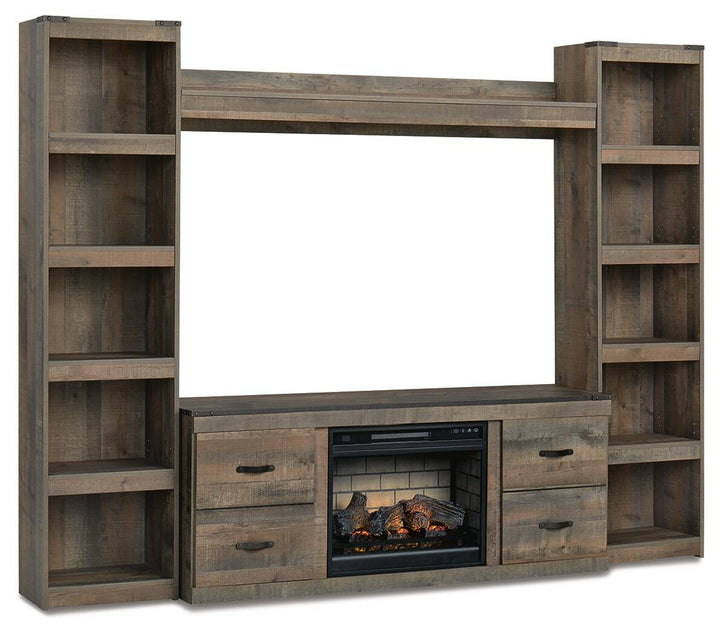 Trinell 4-Piece Entertainment Center with Electric Fireplace - Brown (1)