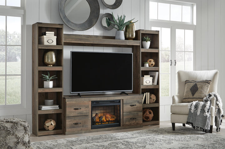 Trinell 4-Piece Entertainment Center with Electric Fireplace - Brown (2)