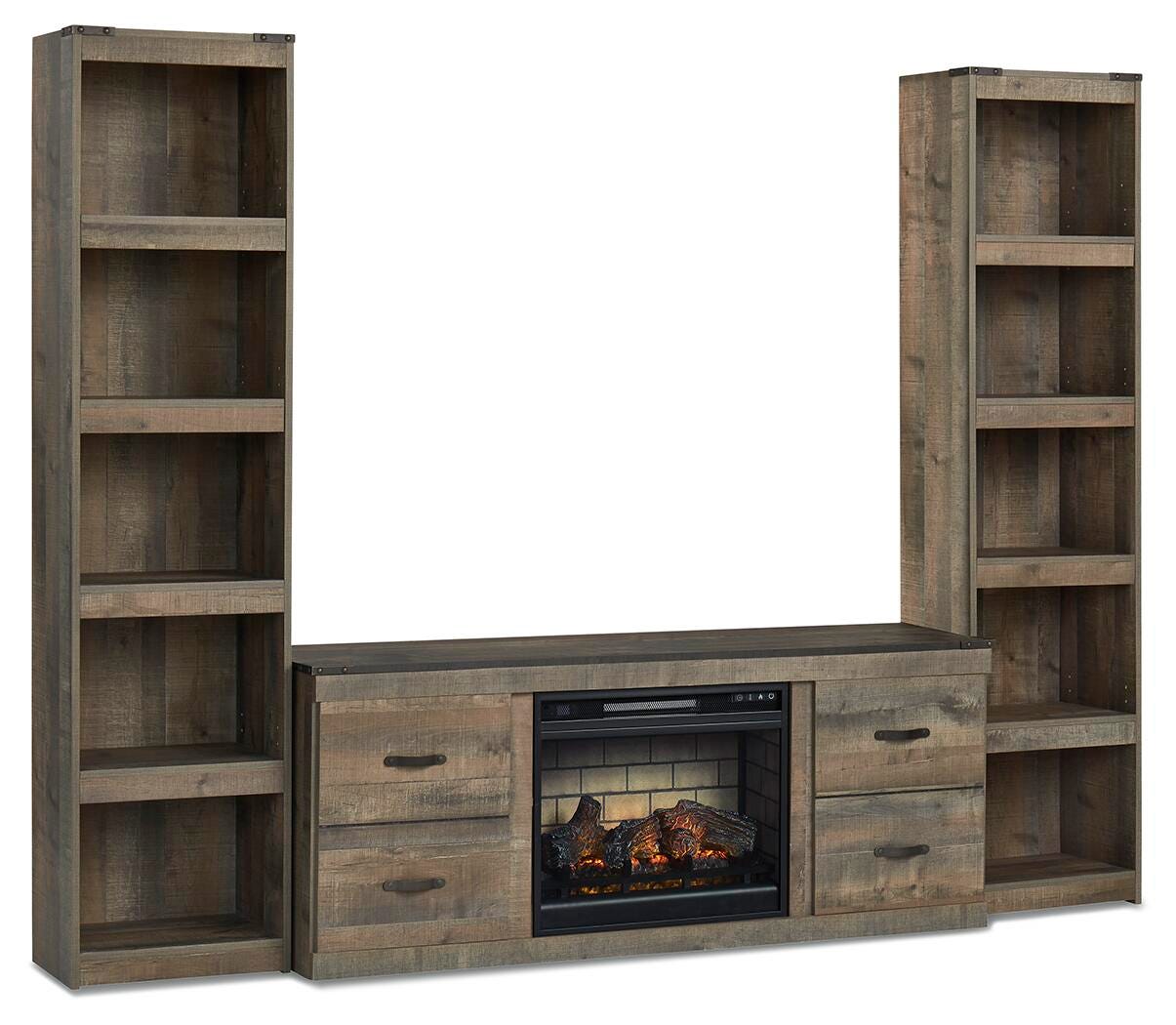 Trinell 3-Piece Entertainment Center with Electric Fireplace - Dark Brown (1)