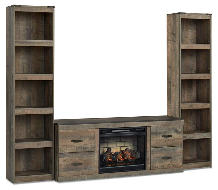 Trinell 3-Piece Entertainment Center with Electric Fireplace - Dark Brown (1)