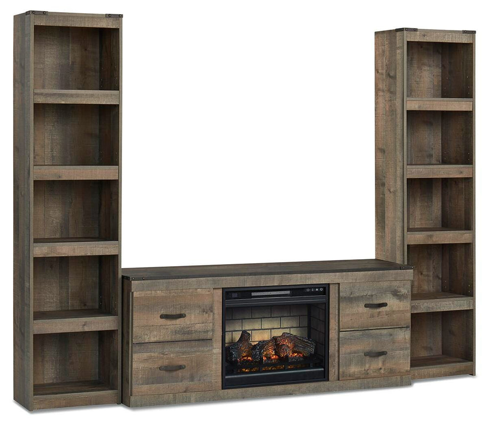 Trinell 3-Piece Entertainment Center with Electric Fireplace - Dark Brown (1)