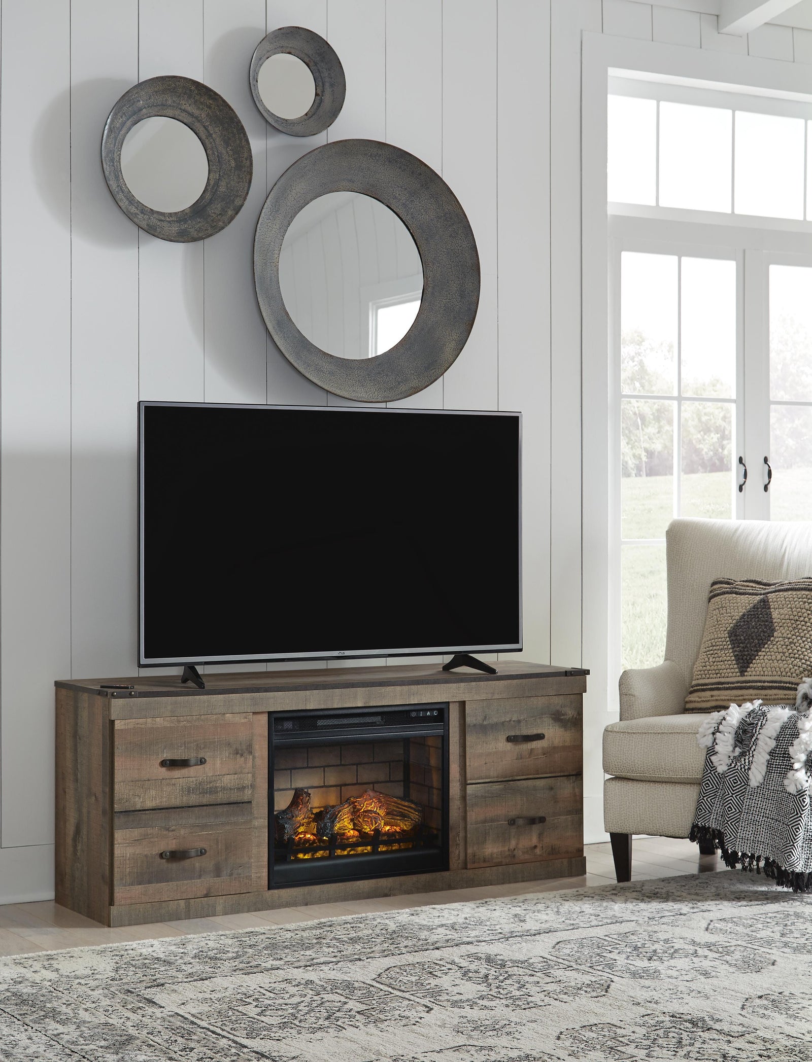 Trinell TV Stand with Electric Fireplace - Dark Brown (1)