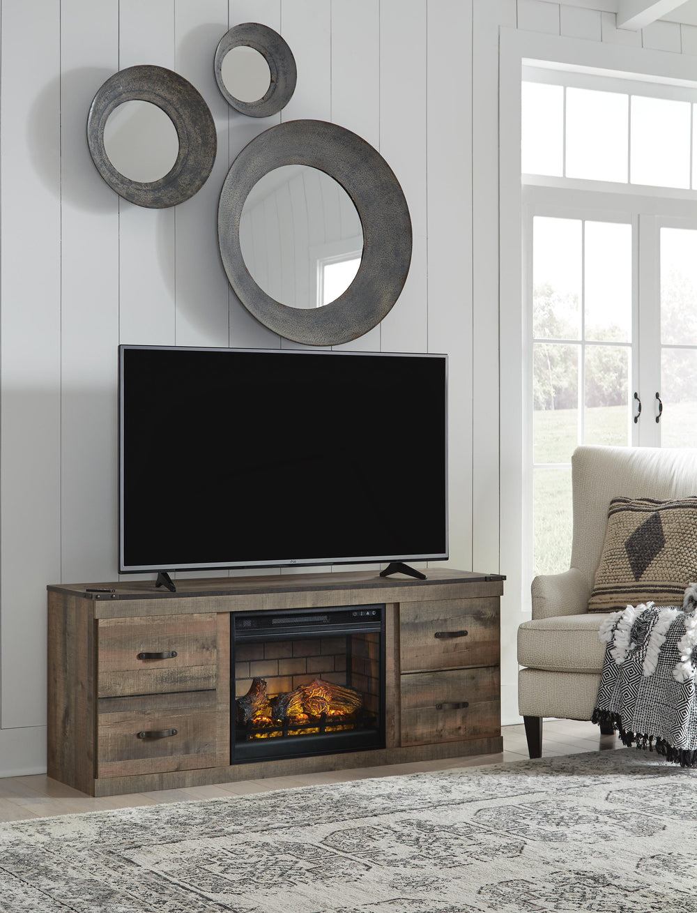 Trinell TV Stand with Electric Fireplace - Dark Brown (1)
