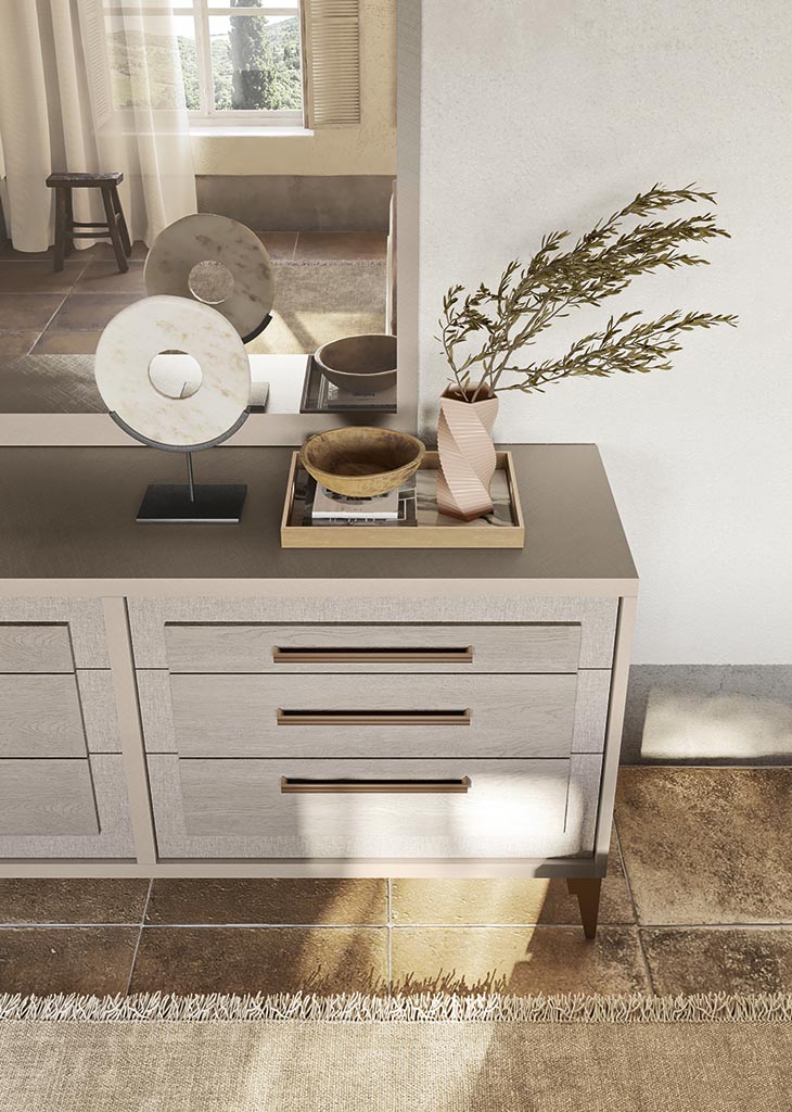 ALF Italia Ellen dresser mirror in beige and whitened oak