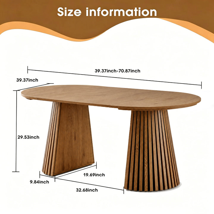 Extendable oval dining table, 39.37"–70.87", natural wood finish, seats up to 6.