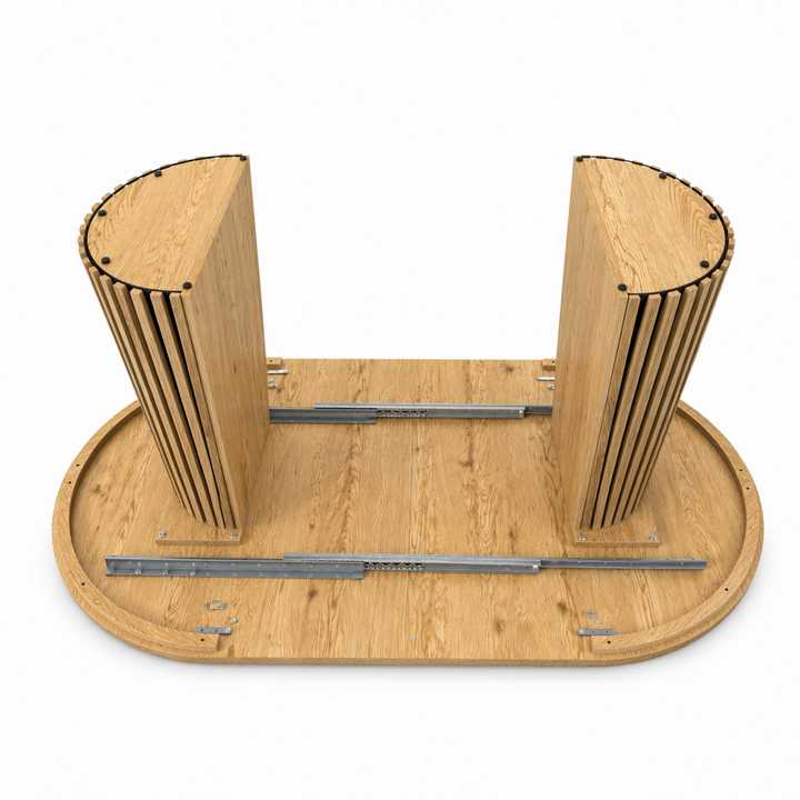 Extendable oval dining table, natural wood finish, seats up to 6.-1
