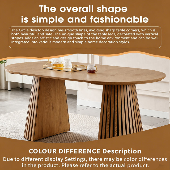 Extendable oval dining table, natural wood finish, seats up to 6.