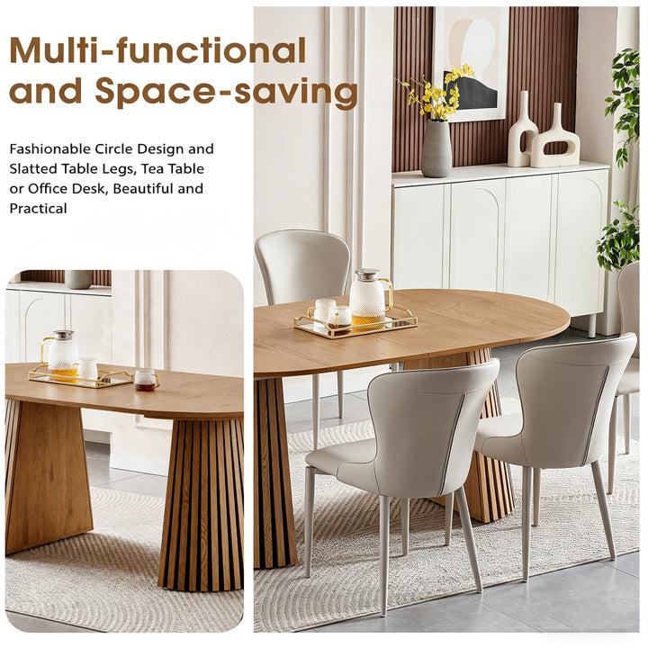 Extendable oval dining table, natural wood finish, seats up to 6.-1