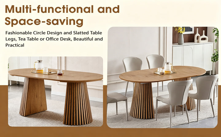 Extendable oval dining table, natural wood finish, seats up to 6.
