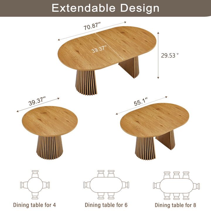 Extendable oval dining table, natural wood finish, seats up to 6.-1