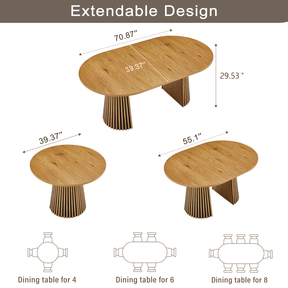 Extendable oval dining table, natural wood finish, seats up to 6.-1