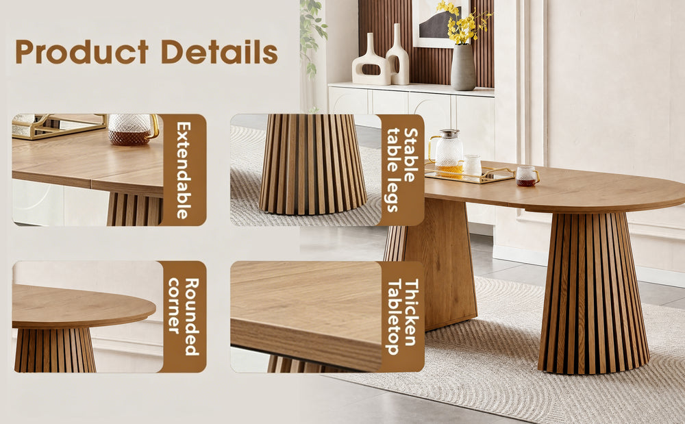 Extendable oval dining table, natural wood finish, seats up to 6.-1