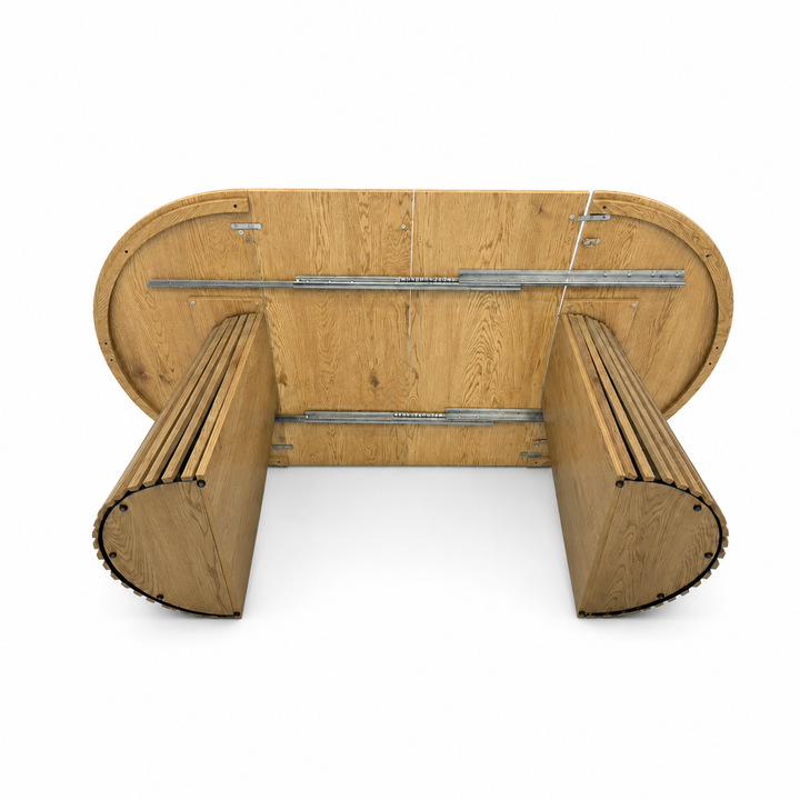 Extendable oval dining table, natural wood finish, seats up to 6.-1