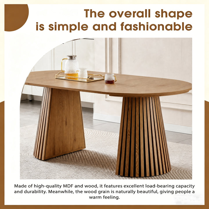 Extendable oval dining table, natural wood finish, seats up to 6.-1