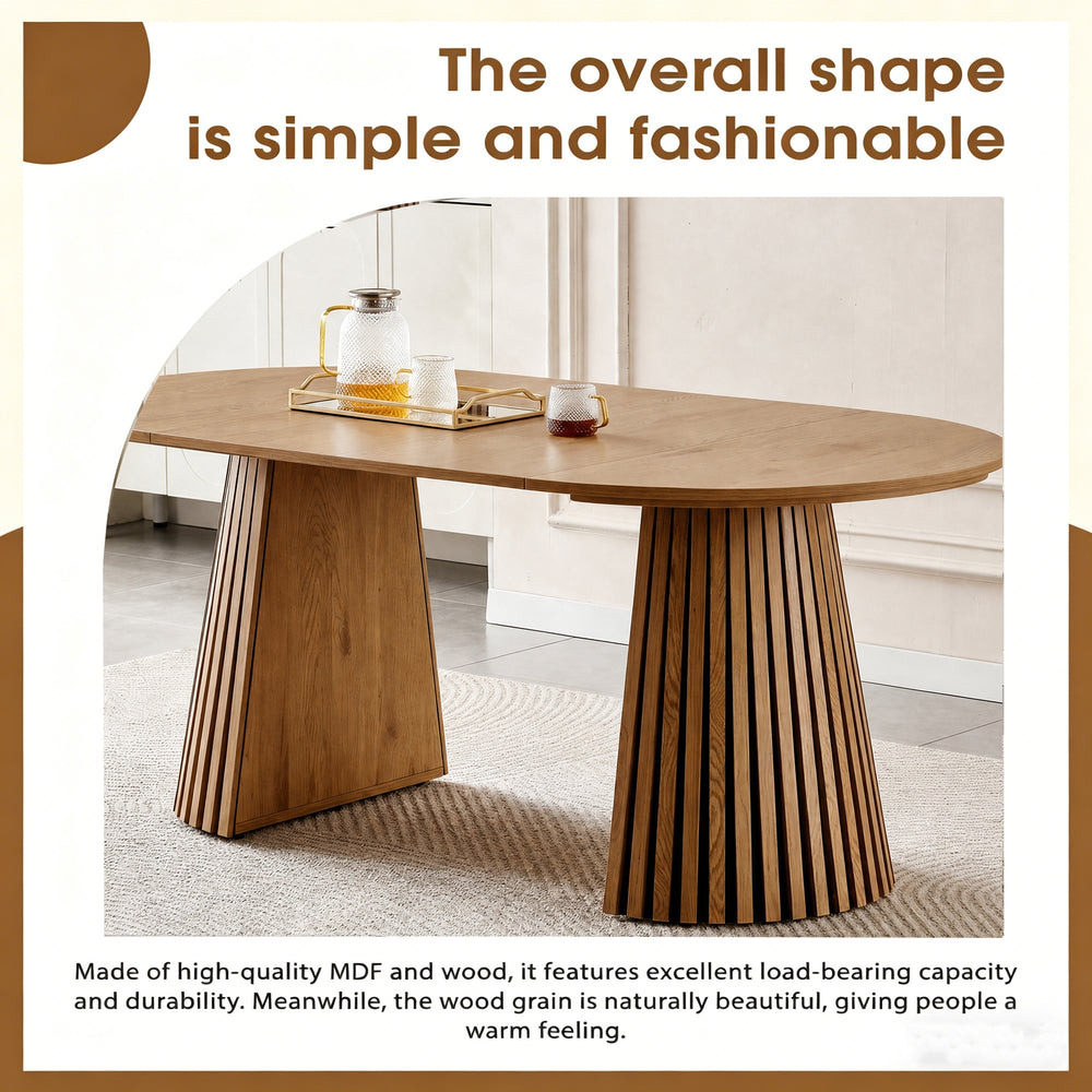 Extendable oval dining table, natural wood finish, seats up to 6.-1