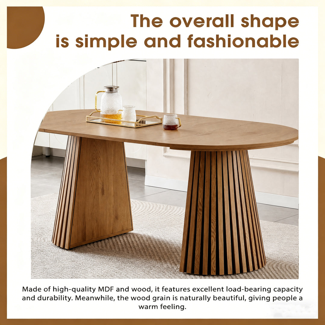 Extendable oval dining table, natural wood finish, seats up to 6.-1