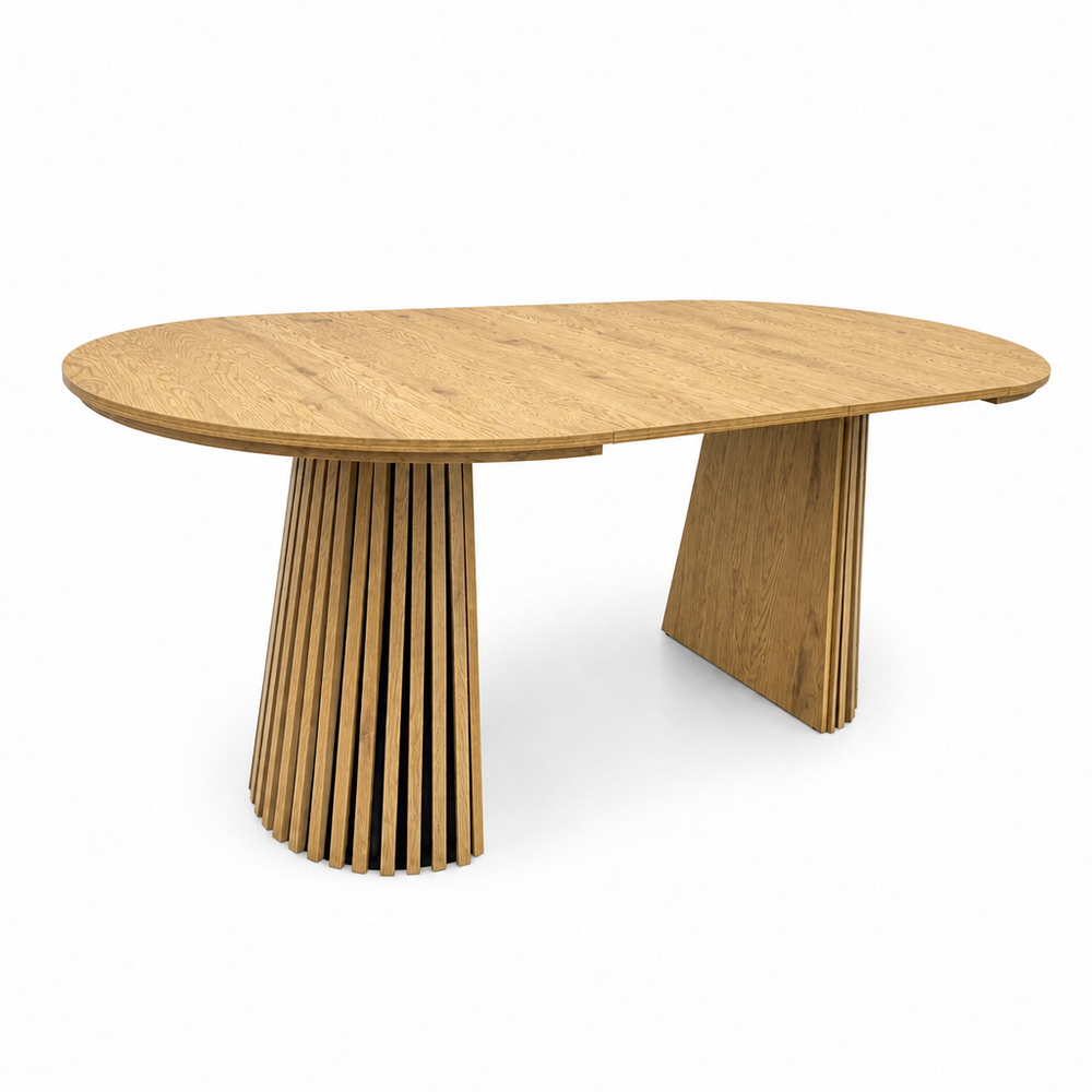 Extendable oval dining table, natural wood finish, seats up to 6.-1
