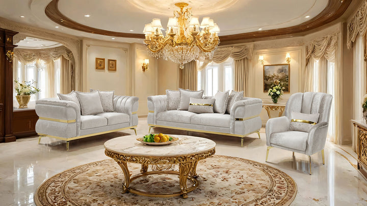 Charlevoix Glam Beige and Gold Sofa