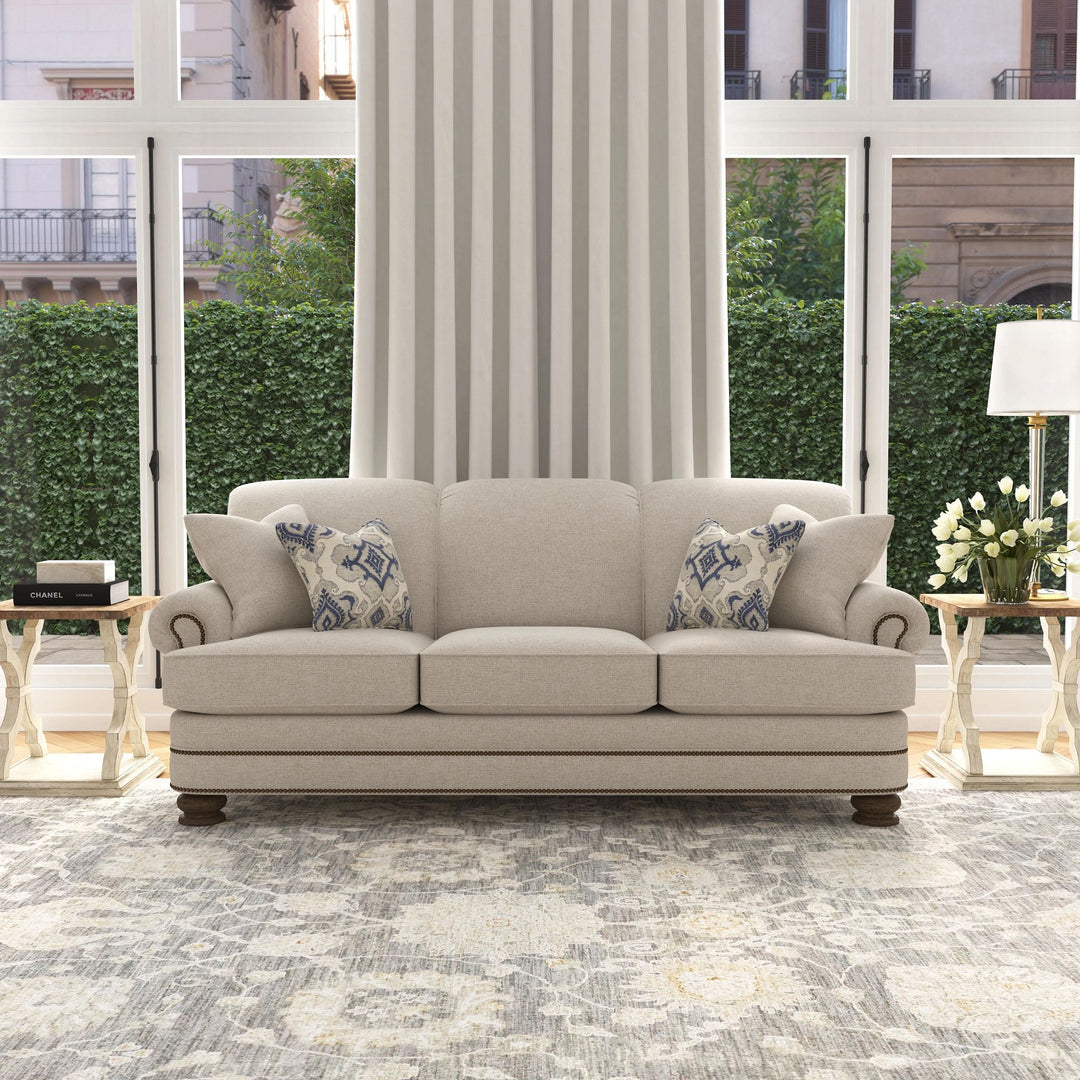 Bay Bridge Fabric Sofa with Nailhead Trim - Light Gray