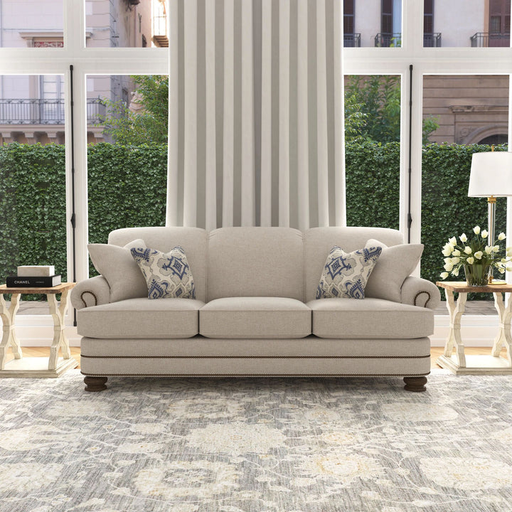 Bay Bridge Fabric Sofa with Nailhead Trim - Light Gray